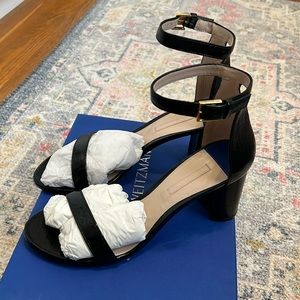 Stuart Weitzman 75 Less Nudist black patent leather New In Box 9.5